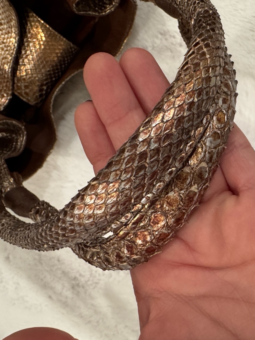 Carlos Falchi. Metallic Bronze Snake-Embossed Shoulder Bag for Women - Picture 4 of 9
